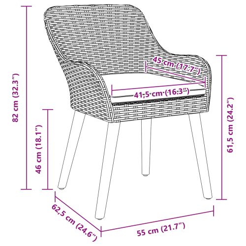 Градински стол 2 pcs Черно 62.5 x 55 x 82 см полиратан