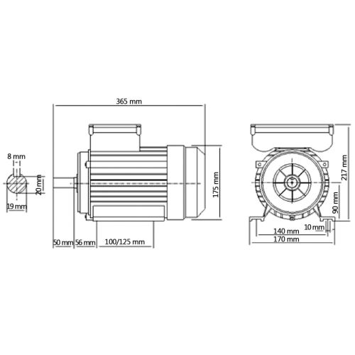 Еднофазен електромотор алуминий 2,2 kW/3 кс 2 полюса 2800 об/м
