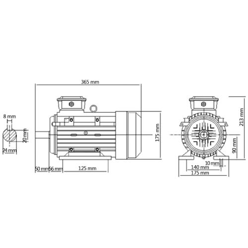 Трифазен електромотор алуминий 2,2kW/3HP 2 полюса 2840 об/мин