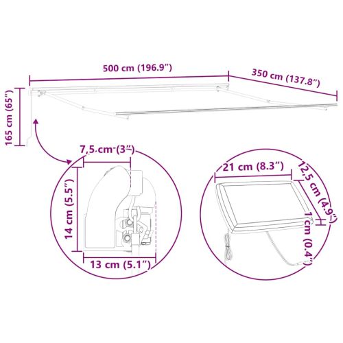 Рамка за сенник Бяло 500 × 350 cm Алуминий