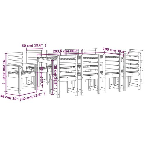 Градински трапезен комплект от 11 части, дугласко дърво масив