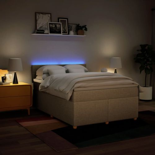 Боксспринг легло с матрак, кремаво, 140x190 см, плат