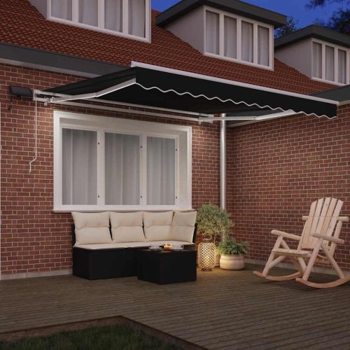 Прибираща се тента Черно 350 x 250 cm Тъкан и алуминий