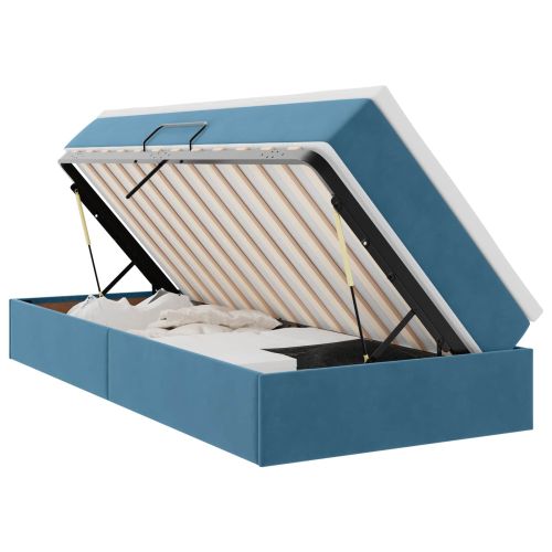 Легло с място за съхранение и матрак Тъмен син 100 x 200 cm