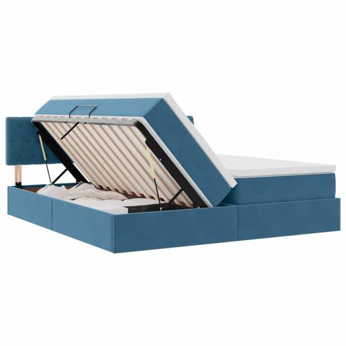 Легло С LED лентисти светлини Тъмен син 200 x 200 cm Кадифе