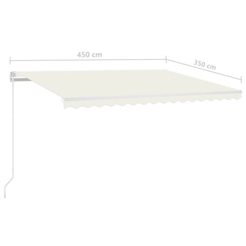 Ръчно прибиращ се сенник с LED, 450x350 см, кремав
