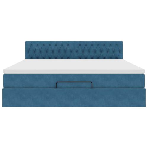 Османска легло с матрак, тъмносиньо, 180x200 см, кадифе