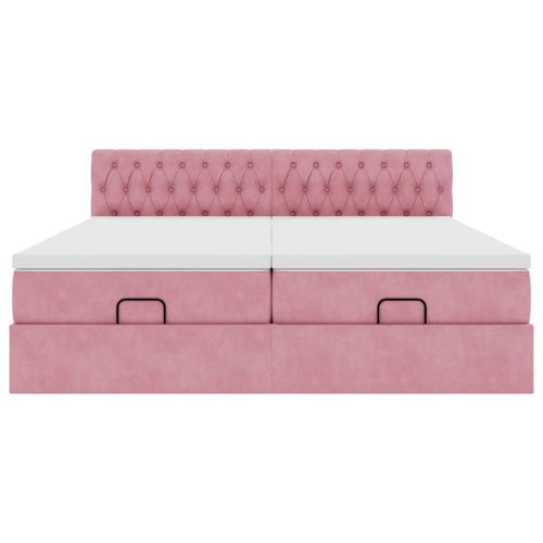 Османска легло с матраци, розово, 160x200 см, кадифе