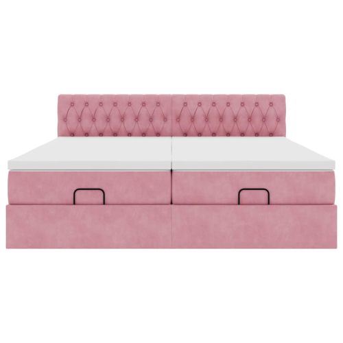 Османска легло с матраци, розово, 180x200 см, кадифе