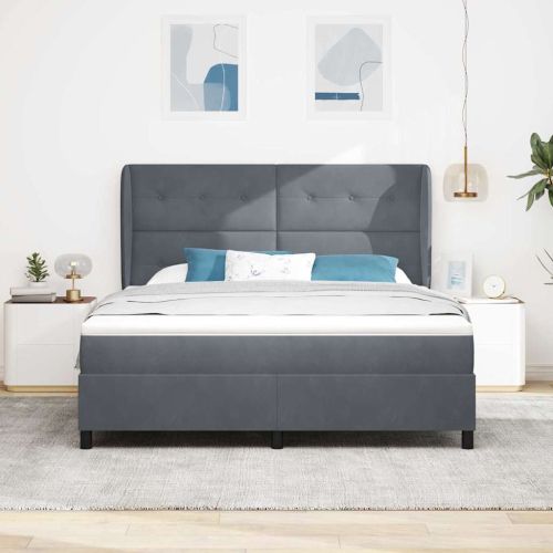 Легло с пружинирана основа Тъмен сив 200 x 180 cm Кадифе