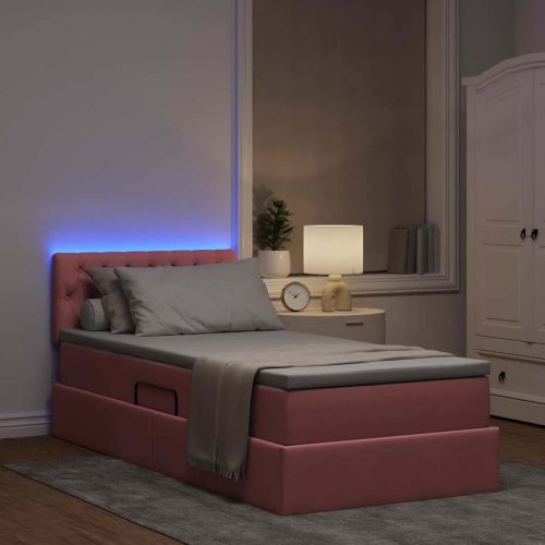 Легло с място за съхранение и LED Розово 90 x 200 cm Кадифе