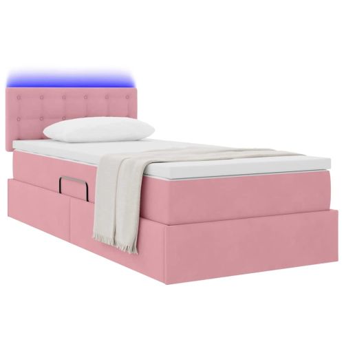 Легло с място за съхранение и LED Розово 90 x 200 cm Кадифе