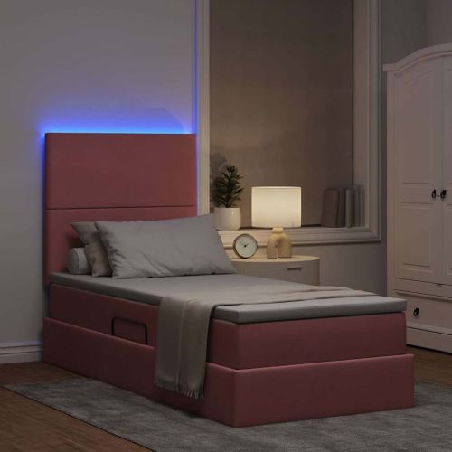 Легло с място за съхранение и LED Розово 90 x 200 cm Кадифе