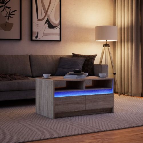 Маса за кафе с LED светлини, дъб сонома, инженерно дърво