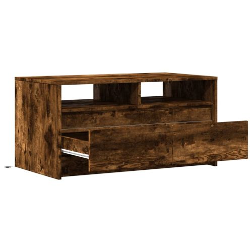 Маса за кафе с LED осветление, опушен дъб, инженерно дърво