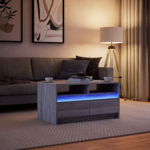 Маса за кафе с LED осветление, сив сонома, инженерно дърво