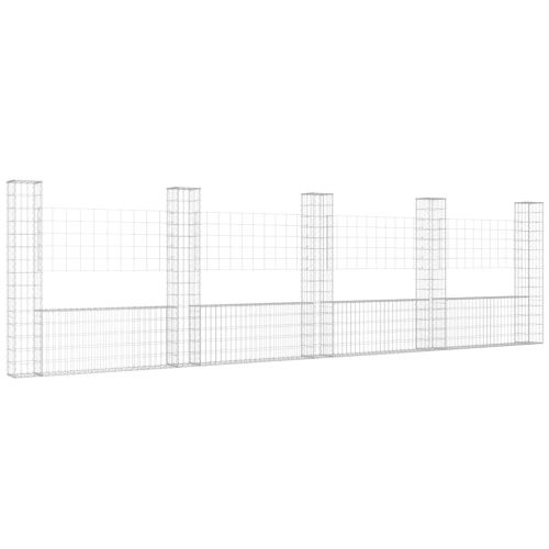U-образна габионна кошница с 5 стълба, желязо, 500x20x150 см