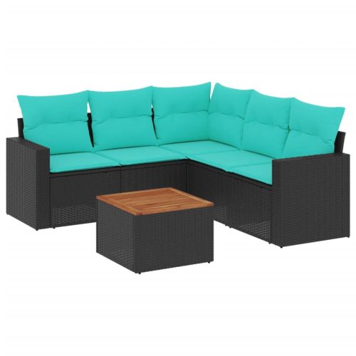 Градински комплект диван с възглавници 6 части черен полиратан