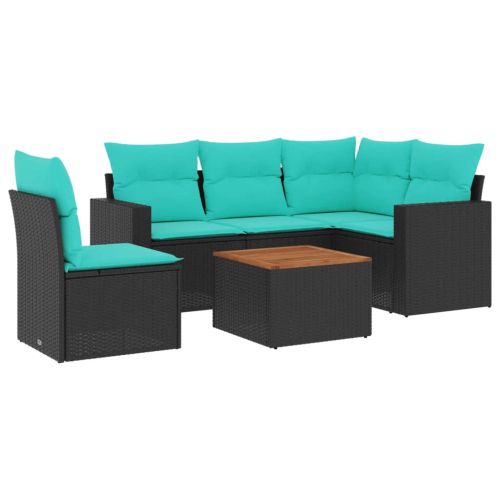 Градински комплект диван с възглавници 6 части черен полиратан