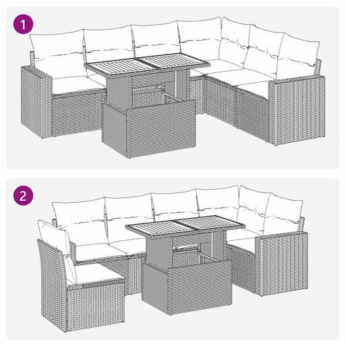 Градински комплект диван с възглавници 7 части черен полиратан