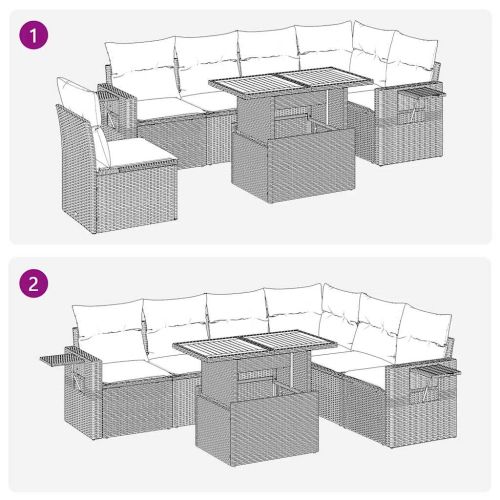 Градински комплект диван с възглавници 7 части черен полиратан