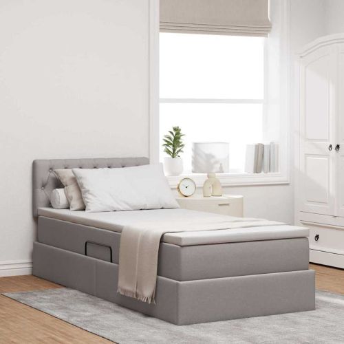 Легло с място за съхранение и LED Таупе 90 x 200 cm текстил