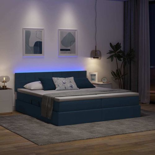 Легло С LED лентисти светлини Синьо 200 x 200 cm текстил