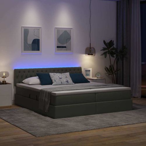 Легло С LED лентисти светлини Тъмен сив 180 x 200 cm текстил