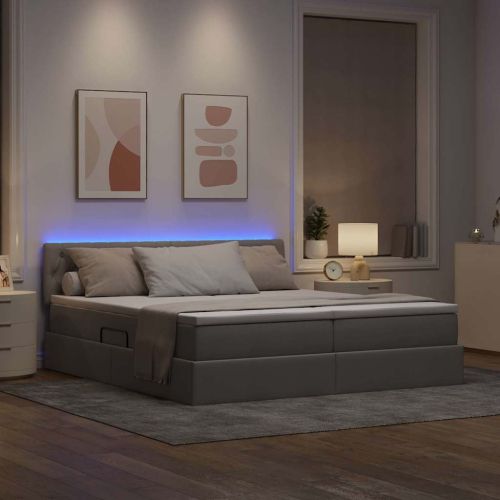 Легло С LED лентисти светлини Таупе 180 x 200 cm текстил