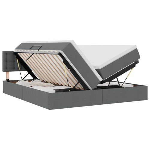 Легло С LED лентисти светлини Тъмен сив 180 x 200 cm текстил