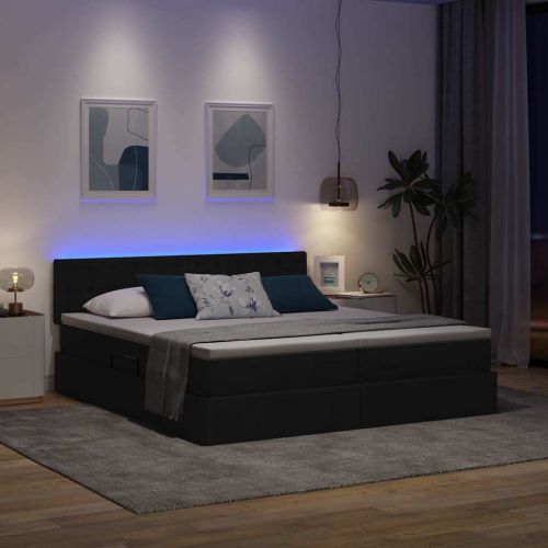 Легло С LED лентисти светлини Черно 200 x 200 cm текстил