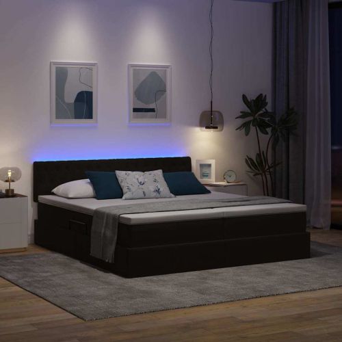 Легло с LED ленти с таблото Черно 180 x 200 cm Кадифе