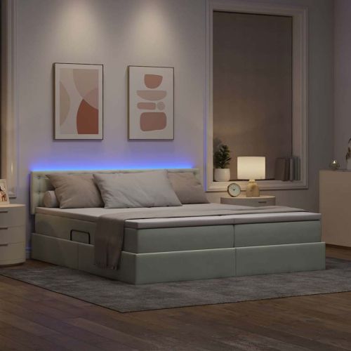 Легло с LED ленти с таблото Светлосиво 180 x 200 cm Кадифе