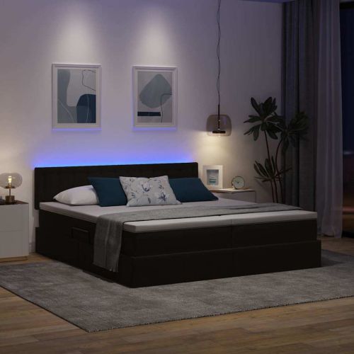 Легло с LED ленти с таблото Черно 180 x 200 cm Кадифе