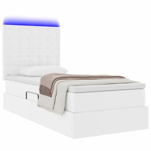 Легло с място за съхранение и LED Чисто бяло 90 x 190 cm