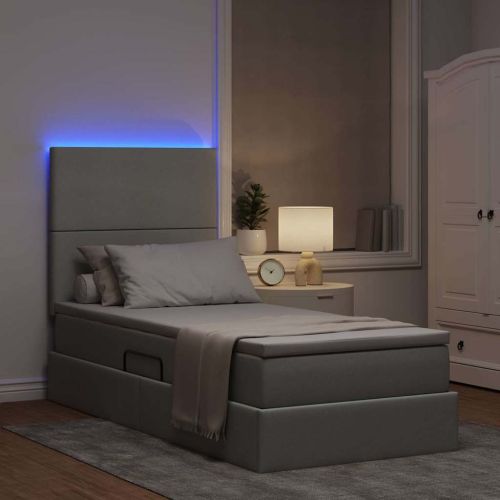 LED легло за съхранение с матрак Светлосиво 90 x 200 cm Текстил