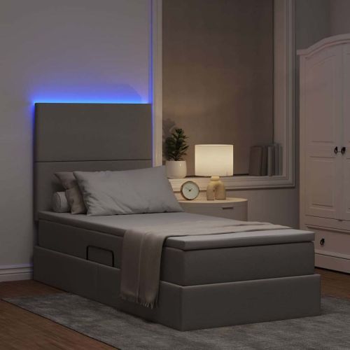 LED легло за съхранение с матрак Таупе 90 x 200 cm Текстил