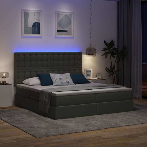 Легло с LED ленти с таблото Тъмен сив 180 x 200 cm текстил
