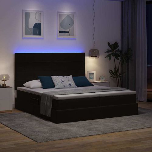 LED легло за съхранение с матрак Черно 180 x 200 cm Кадифе