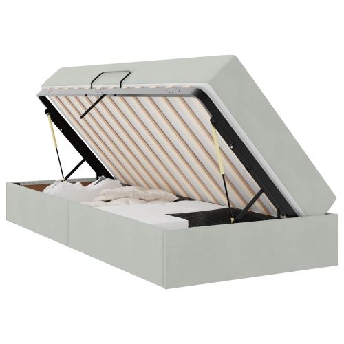 Легло с място за съхранение и матрак Светлосиво 90 x 200 cm