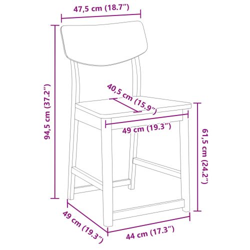 Обедени столове 2 бр. Солидно гумено дърво Бяло 48 x 49 x 95 см