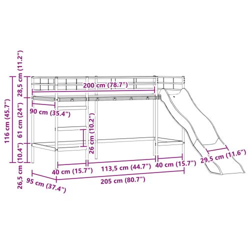 Двуетажно легло с пързалка за деца Черно и антрацит 90 x 200 cm
