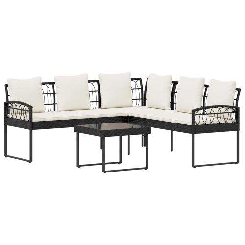 Комплект градински дивани 2 pcs Черен Полиротан и стомана