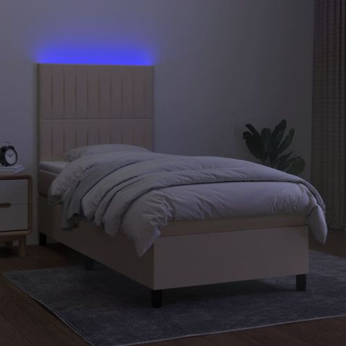 Боксспринг легло с матрак и LED, кремава, 90x200 см, плат