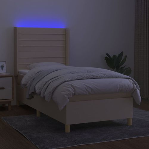 Боксспринг легло с матрак и LED, кремава, 90x200 см, плат