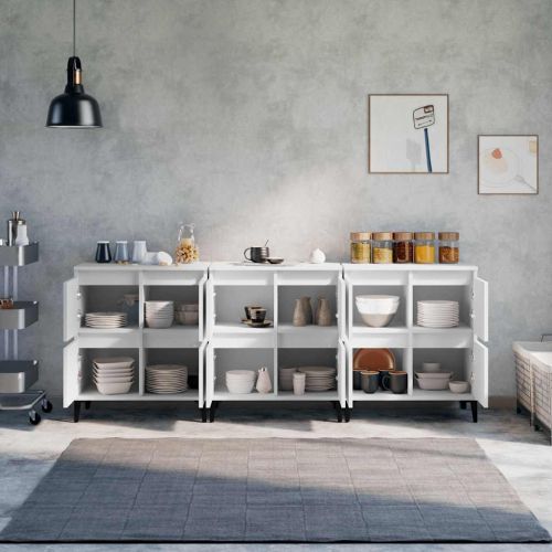 Сайдборд, 3бр, бяло, 60x35x70 см, инженерно дърво