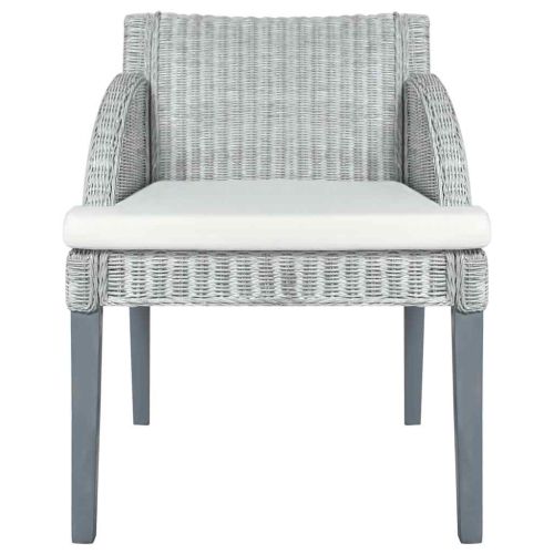 Трапезни столове с възглавници 2 бр сиви естествен ратан