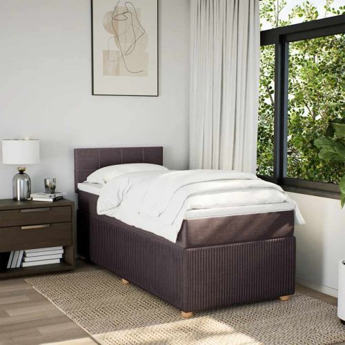Боксспринг легло с матрак, тъмнокафяво, 90x200 см, плат