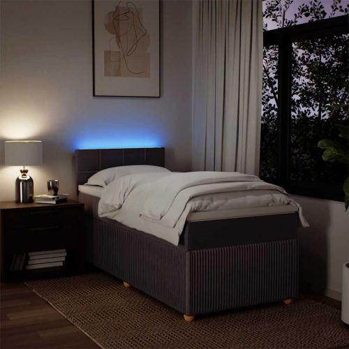 Боксспринг легло с матрак, тъмнокафяво, 90x190 см, плат