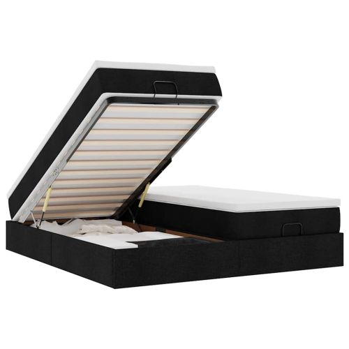 Османска легло с матраци, черно, 200x200 см, плат